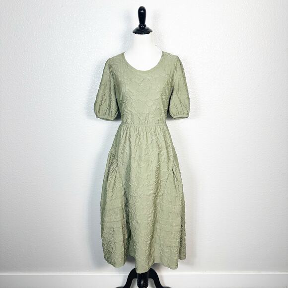 Moon River Women’s Cottagecore Modest Puff Sleeve Midi Dress Sage Green Large - Picture 1 of 13